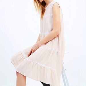 Urban Outfitters Pale Pink Little White Lies Lula Tiered Prairie Dress. Large.